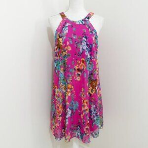 Betsey Johnson Pink Floral Flowy Chiffon Halter Shift Dress Women's Size 6